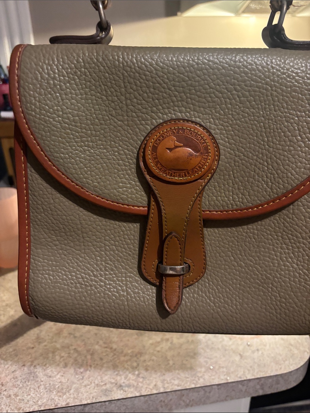 Dooney & Bourke Olive Green Pebbled Leather Messenger with Tan Trim